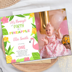 Flamingo & ananas födelsedag med foto inbjudningar