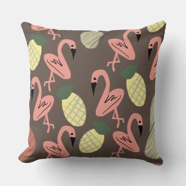 Flamingo Ananas Handritade Klotter Kudde (Framsida)