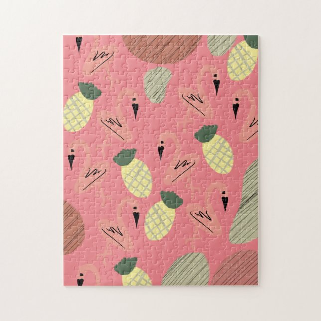 Flamingo Ananas Handritade Klotter Pussel (Vertikal)