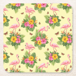 Flamingo and Butterflies 2 Underlägg Papper Kvadrat