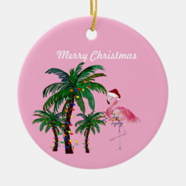 Flamingo and palm tree Christmas Ornament