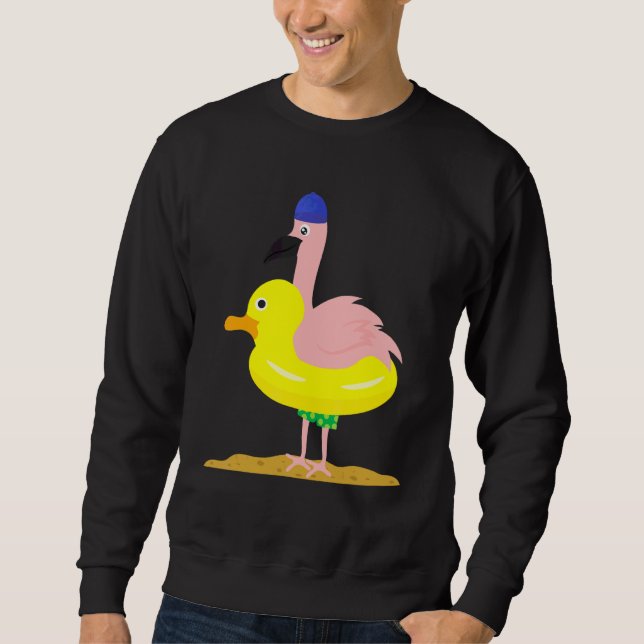 Flamingo Anka Flytande Däck-djur Lång Ärmad Tröja (Framsida)