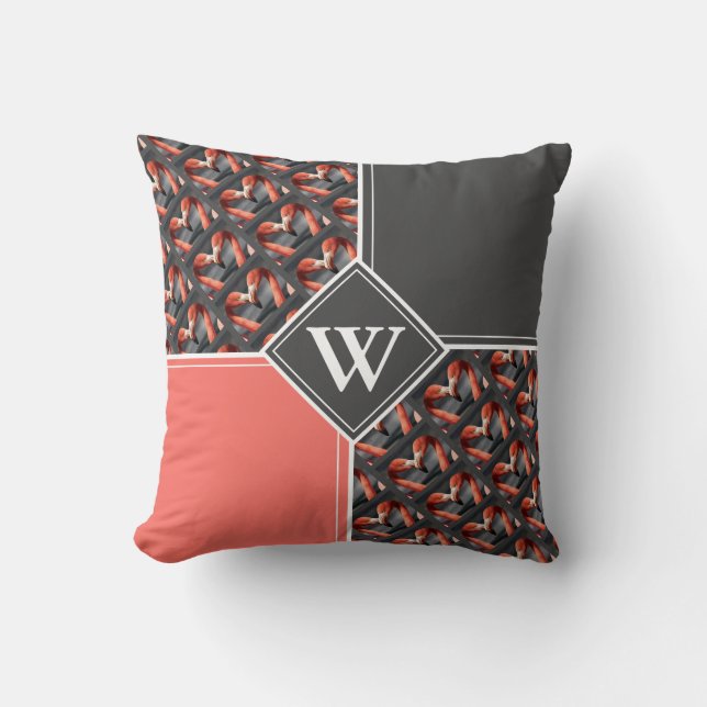 FLAMINGO Anpassad Monogram Grå Korall Kudde (Framsida)