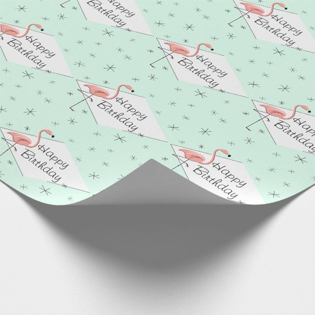 Flamingo Aqua diamant Grattis på födelsedagen Presentpapper (Hörn)