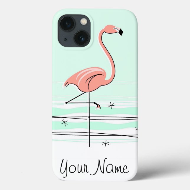 Flamingo Aqua "Namn" iPad Mini fodral (Baksida)