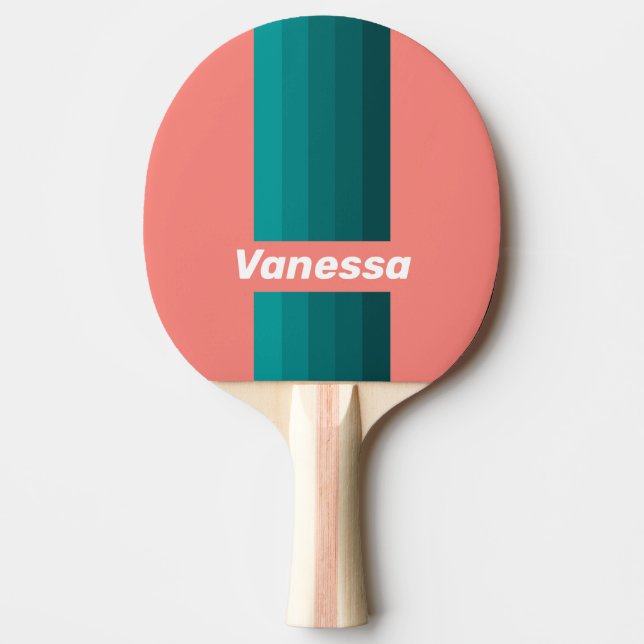 Flamingo Aqua Pin Ränder med Namn Pingisracket (Framsidan)