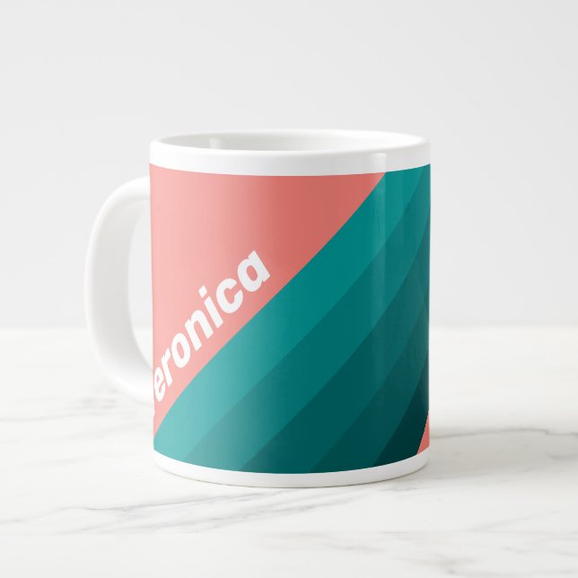 Flamingo Aqua-ränder med namn Jumbo Mugg (Framsida vänster)