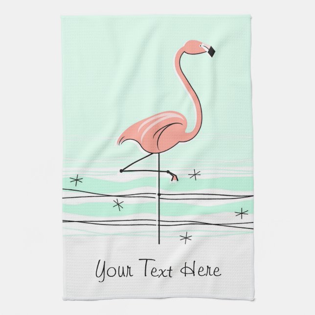 Flamingo Aqua Text kökshandduk (Vertikal)