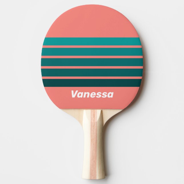 Flamingo Aqua Tvärstripad med namn Pingisracket (Framsidan)