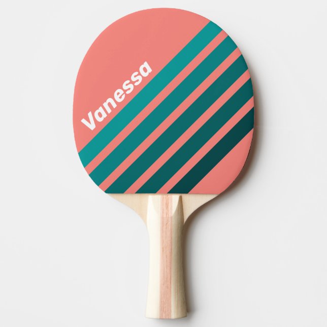 Flamingo Aqua Vinklad Randig med Namn Pingisracket (Framsidan)