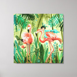 Flamingo är i den tropiska djungelgalleriet. canvastryck