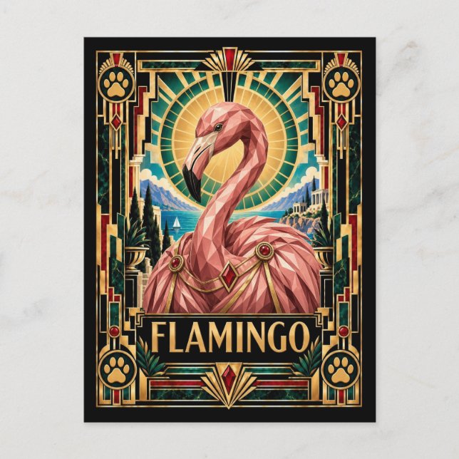 Flamingo, Art Deco Wildlife Vykort (Framsida)