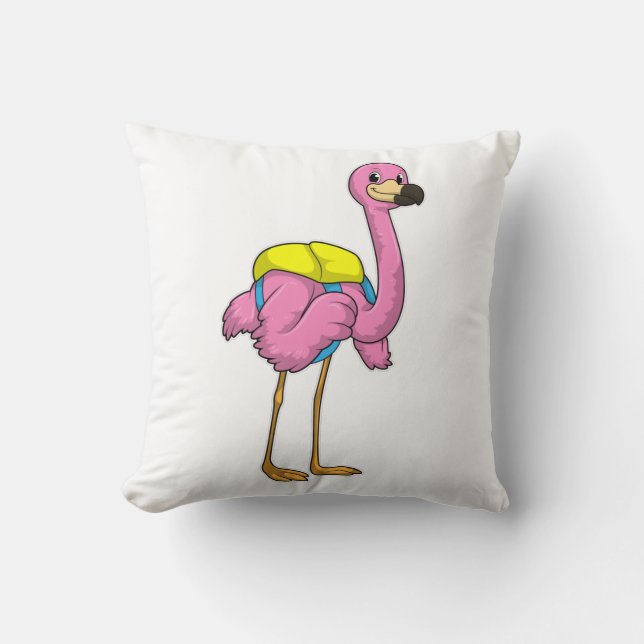 Flamingo as Pupils with School bag Kudde (Framsida)