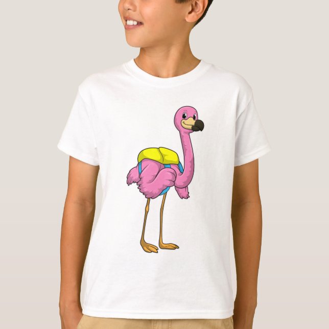 Flamingo as Pupils with School bag T Shirt (Framsida)