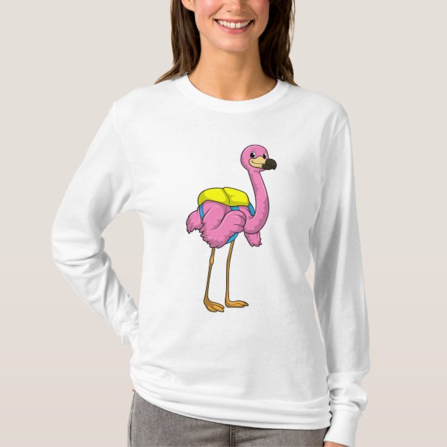 Flamingo as Pupils with School bag T Shirt (Framsida)