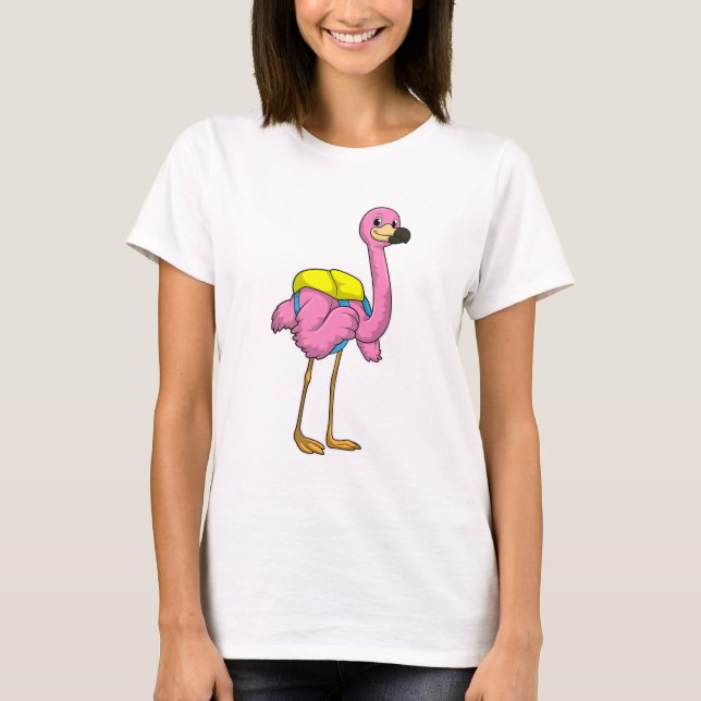 Flamingo as Pupils with School bag T Shirt (Framsida)