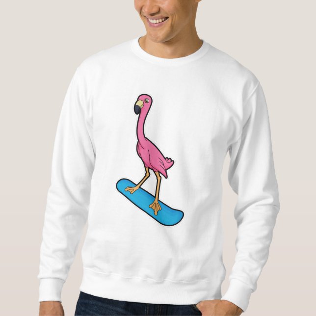 Flamingo as Snowboarder med Snowbaord Lång Ärmad Tröja (Framsida)