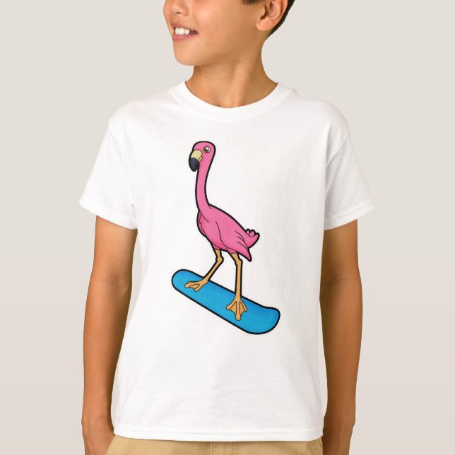 Flamingo as Snowboarder med Snowbaord T Shirt (Framsida)