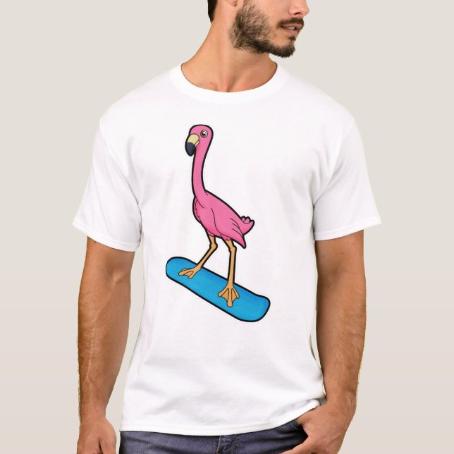 Flamingo as Snowboarder med Snowbaord T Shirt (Framsida)
