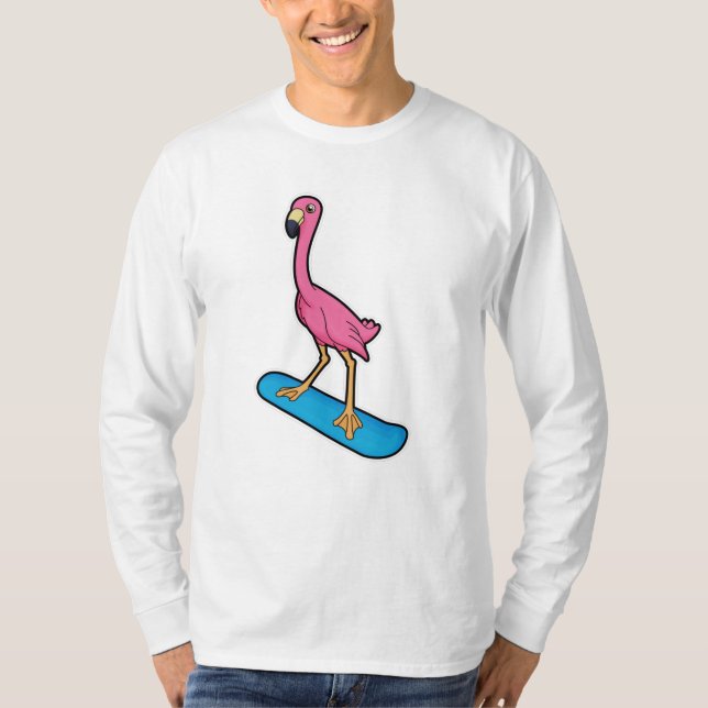 Flamingo as Snowboarder med Snowbaord T Shirt (Framsida)