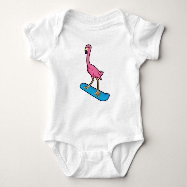 Flamingo as Snowboarder med Snowbaord T Shirt (Framsida)