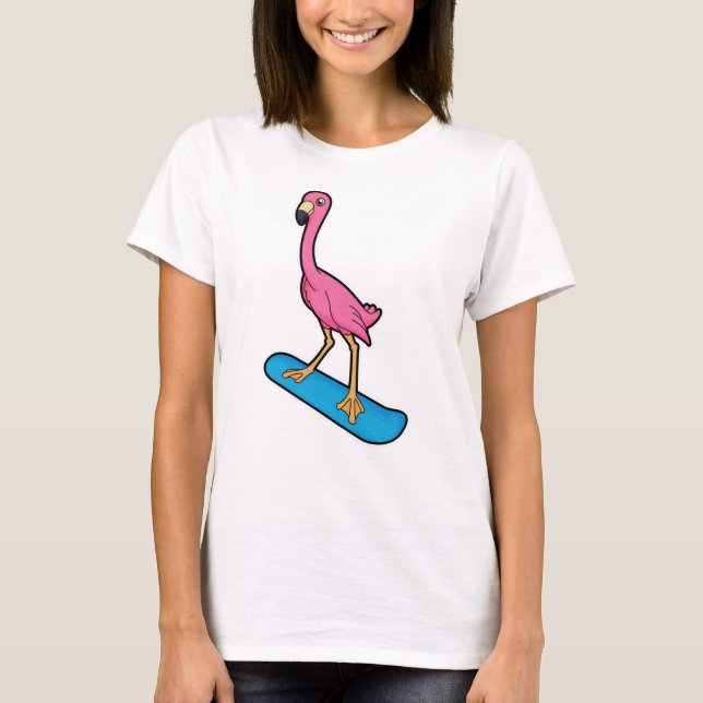 Flamingo as Snowboarder med Snowbaord T Shirt (Framsida)
