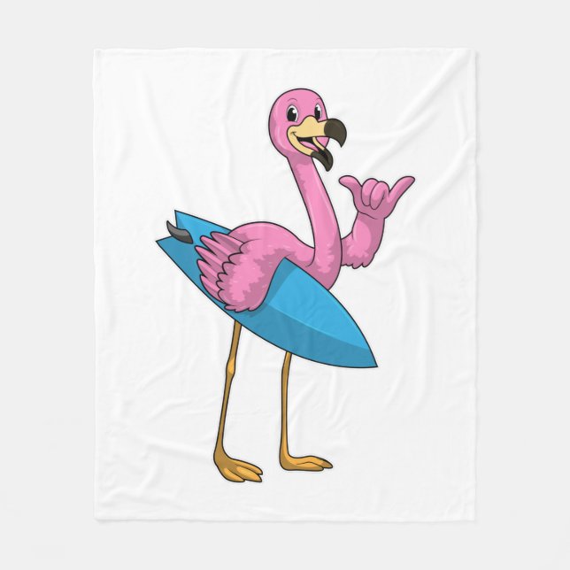Flamingo as Surfer med ytskiva Fleecefilt (Framsidan)