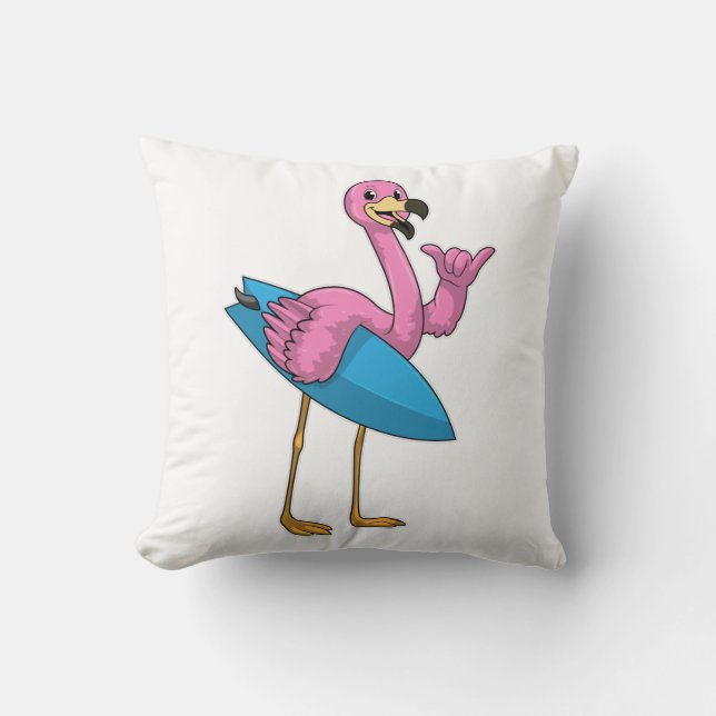Flamingo as Surfer med ytskiva Kudde (Framsida)