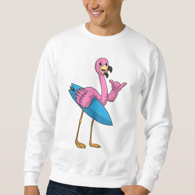 Flamingo as Surfer med ytskiva Lång Ärmad Tröja (Framsida)