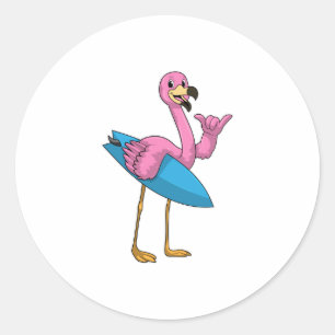 Flamingo as Surfer med ytskiva Runt Klistermärke