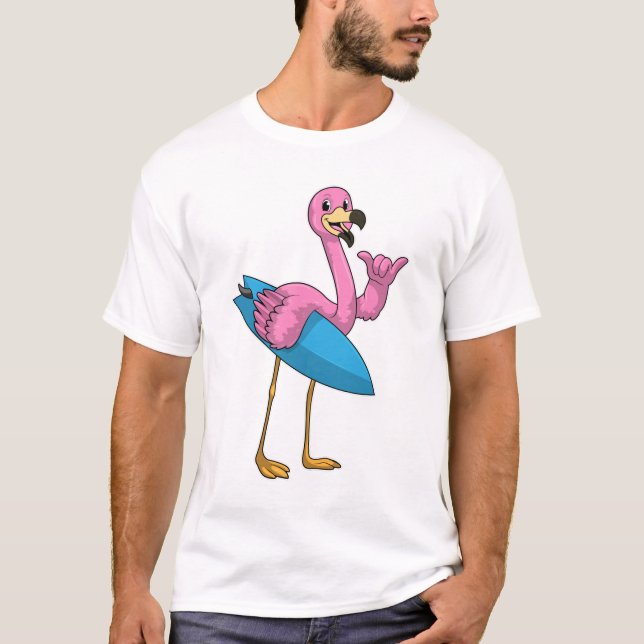 Flamingo as Surfer med ytskiva T Shirt (Framsida)