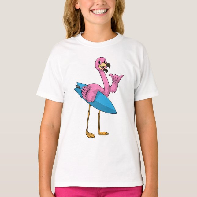 Flamingo as Surfer med ytskiva T Shirt (Framsida)