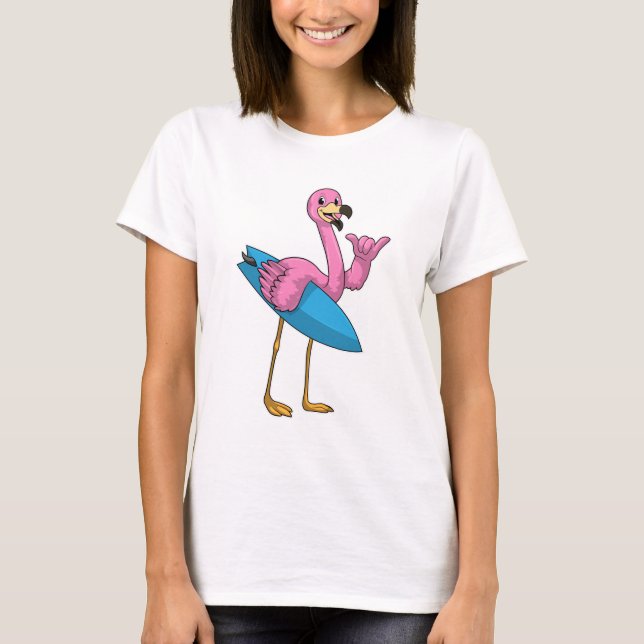 Flamingo as Surfer med ytskiva T Shirt (Framsida)