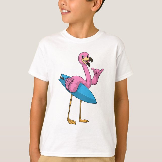 Flamingo as Surfer med ytskiva T Shirt (Framsida)