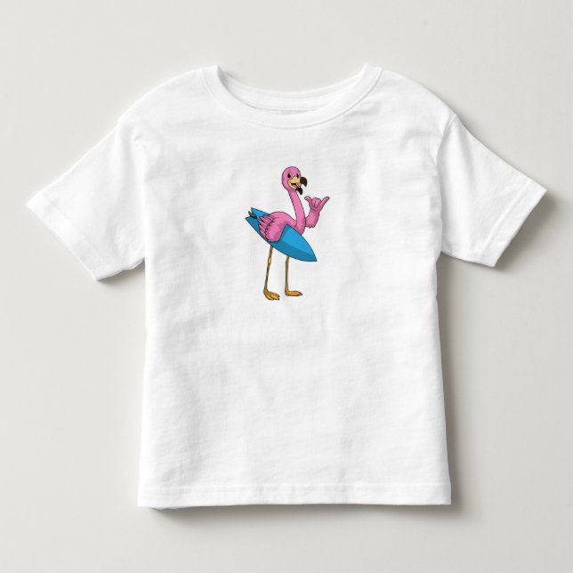 Flamingo as Surfer med ytskiva T Shirt (Framsida)