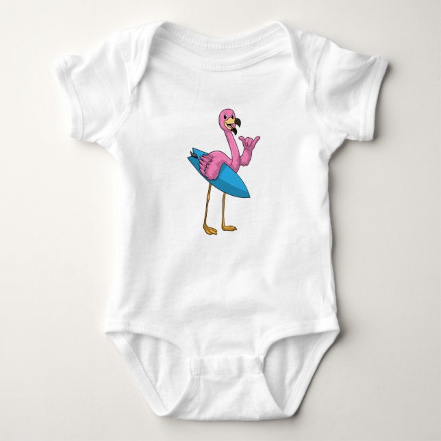 Flamingo as Surfer med ytskiva T Shirt (Framsida)