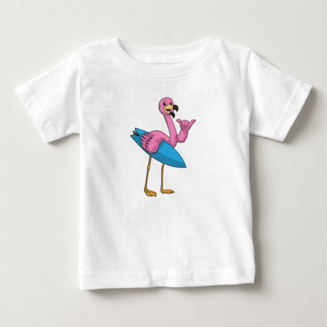 Flamingo as Surfer med ytskiva T Shirt (Framsida)