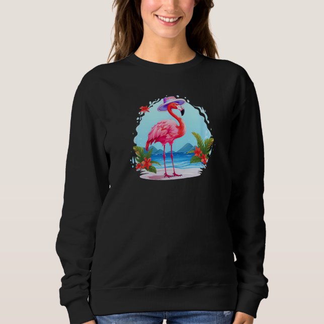 Flamingo At Beach Summer Vacation T Shirt (Framsida)