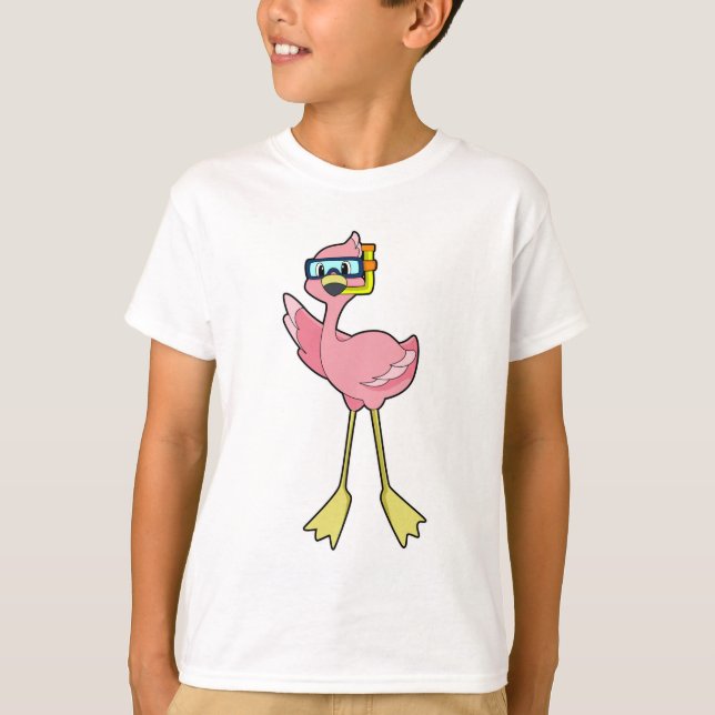Flamingo at Diving with Snorkel T Shirt (Framsida)