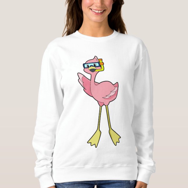 Flamingo at Diving with Snorkel T Shirt (Framsida)