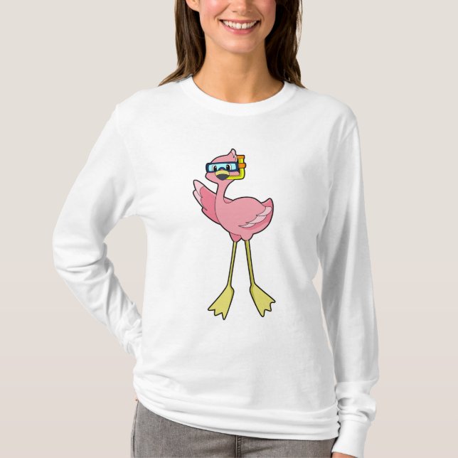 Flamingo at Diving with Snorkel T Shirt (Framsida)