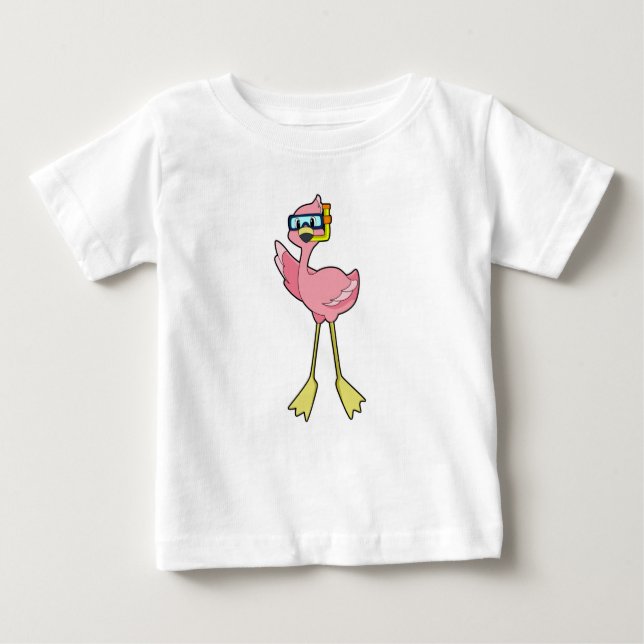 Flamingo at Diving with Snorkel T Shirt (Framsida)