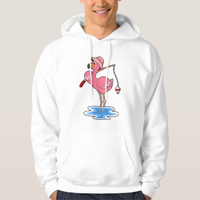 Flamingo at Fishing with Fishing Rod Hoodie (Framsida)