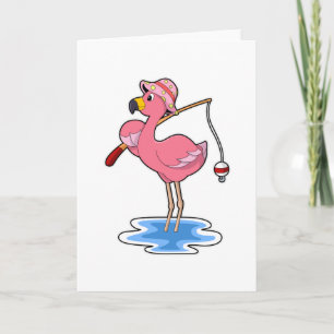 Flamingo at Fishing with Fishing Rod Kort