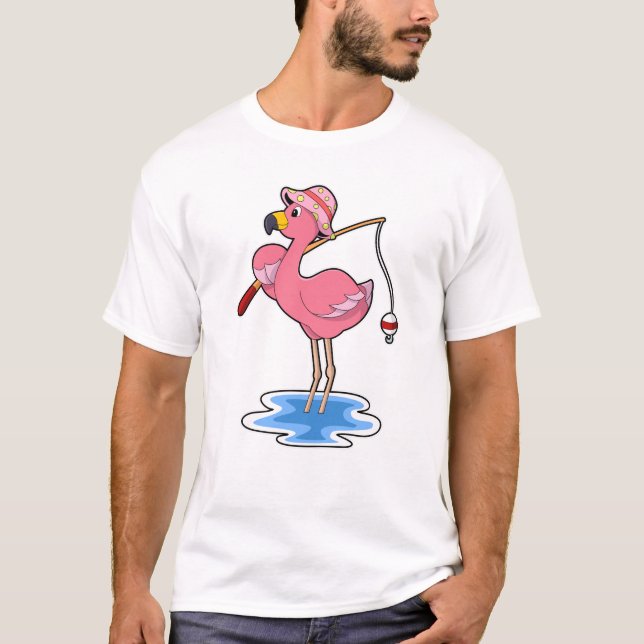 Flamingo at Fishing with Fishing Rod T Shirt (Framsida)