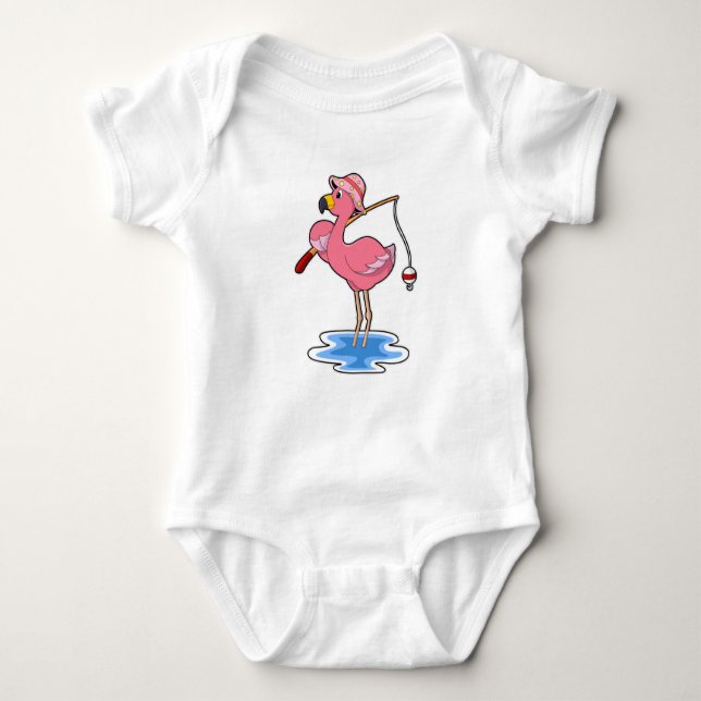 Flamingo at Fishing with Fishing Rod T Shirt (Framsida)