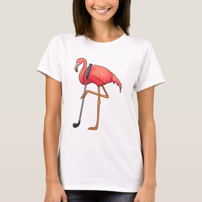Flamingo at Golf med Golf klubb T Shirt (Framsida)