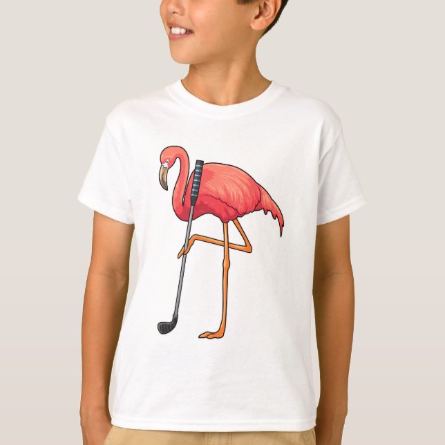 Flamingo at Golf med Golf klubb T Shirt (Framsida)