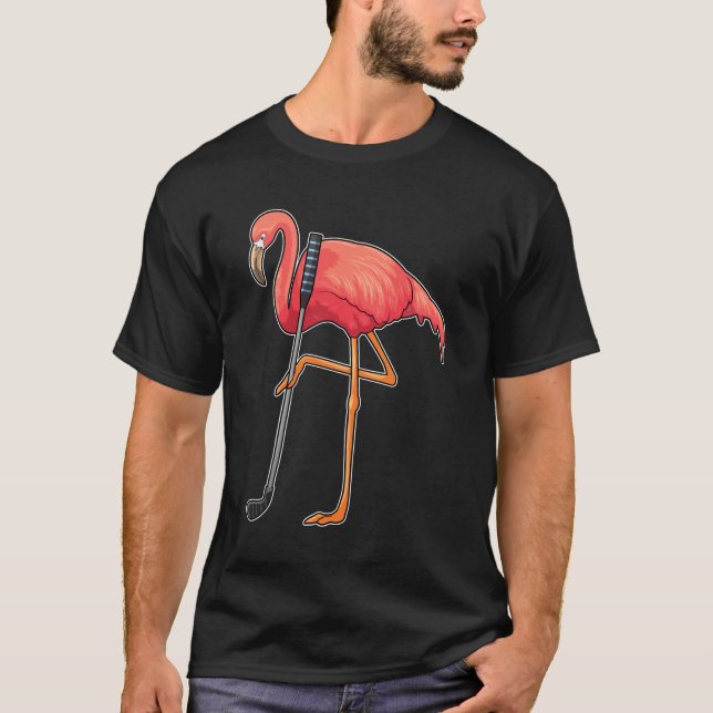 Flamingo at Golf med Golf klubb T Shirt (Framsida)