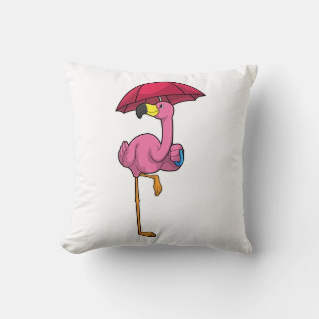 Flamingo at Rining with Parbrella Kudde (Framsida)